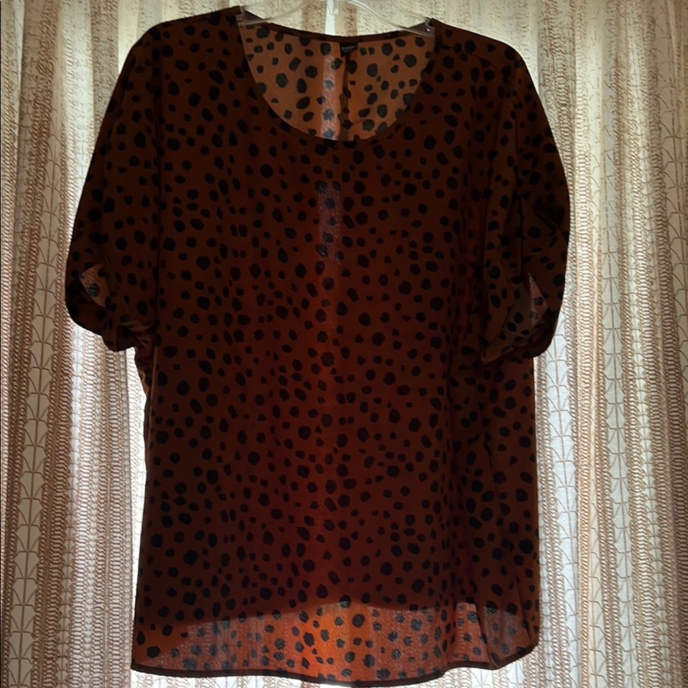 Brown and Black Puff Sleeve Blouse